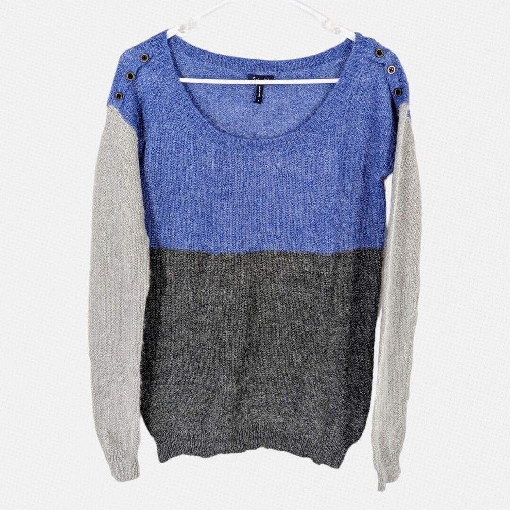 Splendid Women's Gray Purple Color Block Mohair Wool‎ Sweater S